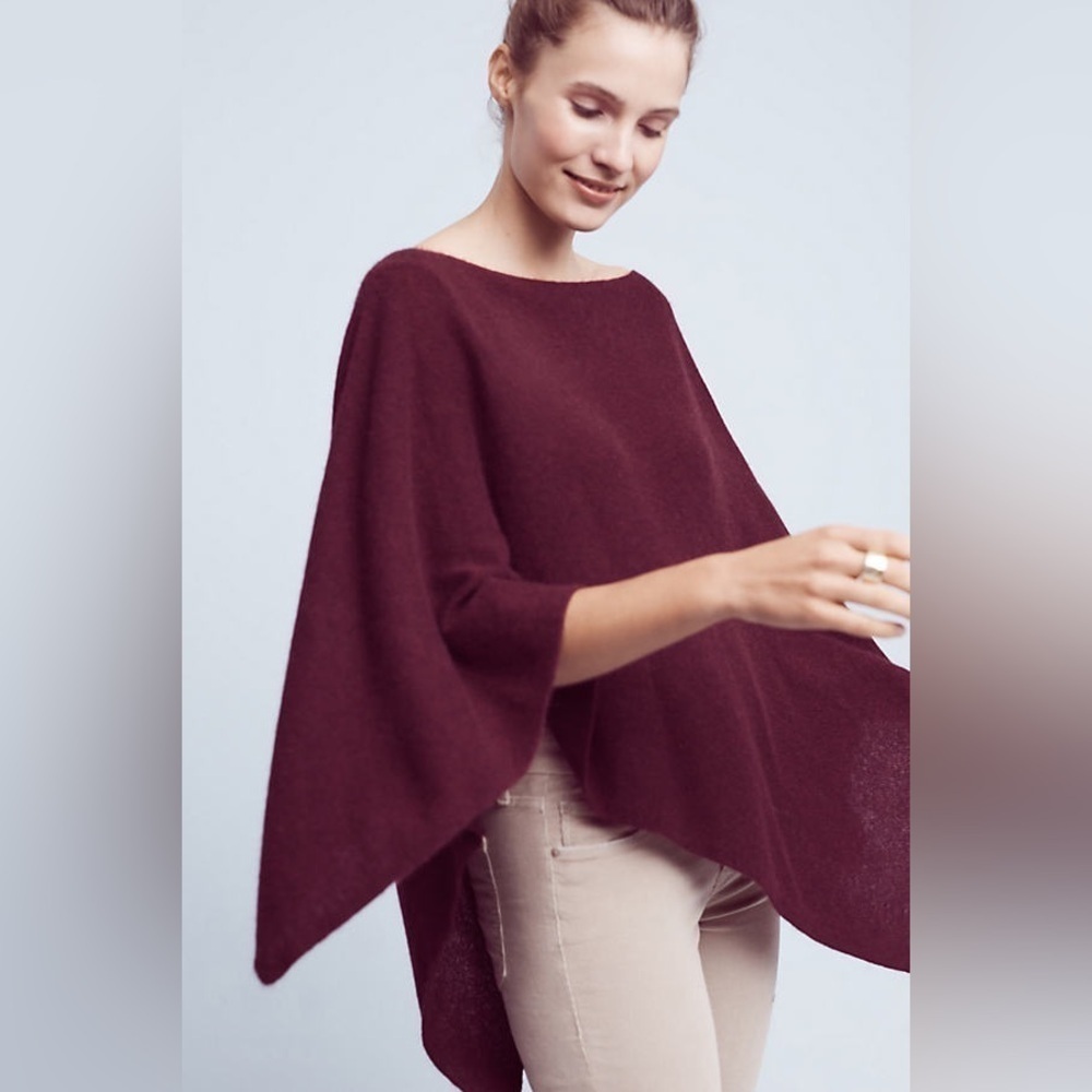 White + Warren Mountain Lodge Cashmere Burgundy Poncho Pullover Shrug